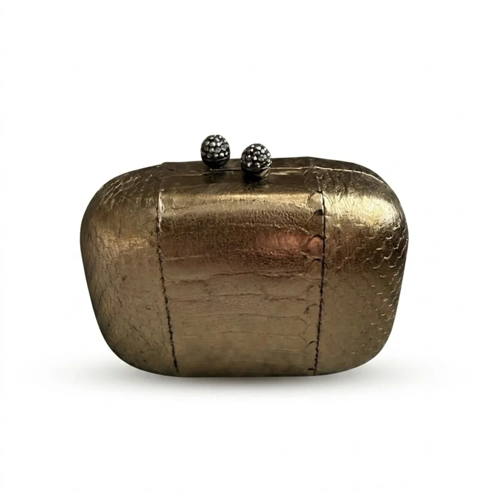 Kotur D'abo Metallic Gold Python Minaudière Clutch